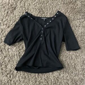 Cropped Black Half Button up Top